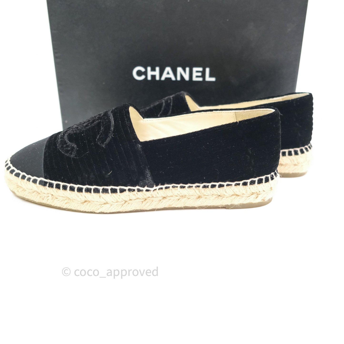 Chanel Espadrille Black Velvet Size 38