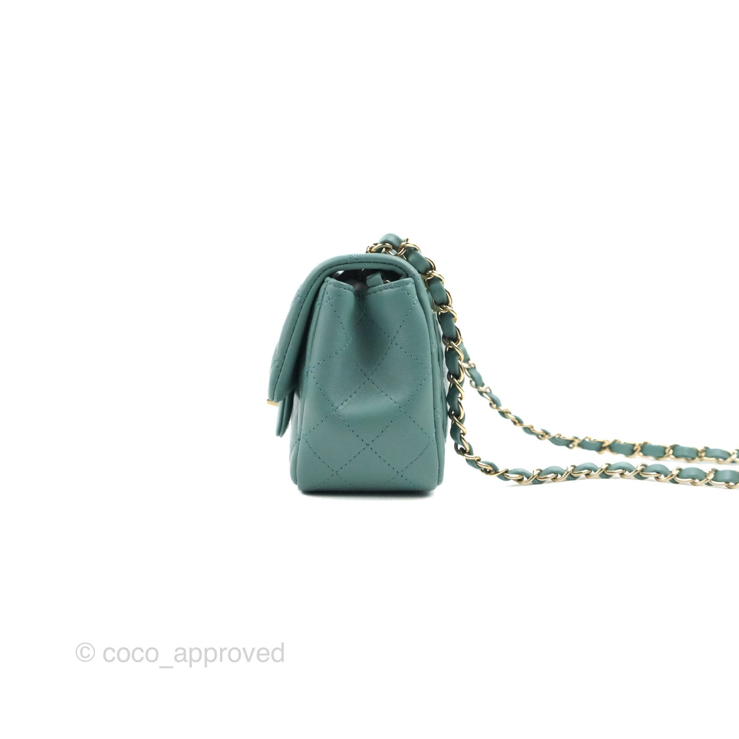 Chanel Mini Square Teal Green Lambskin Gold Hardware