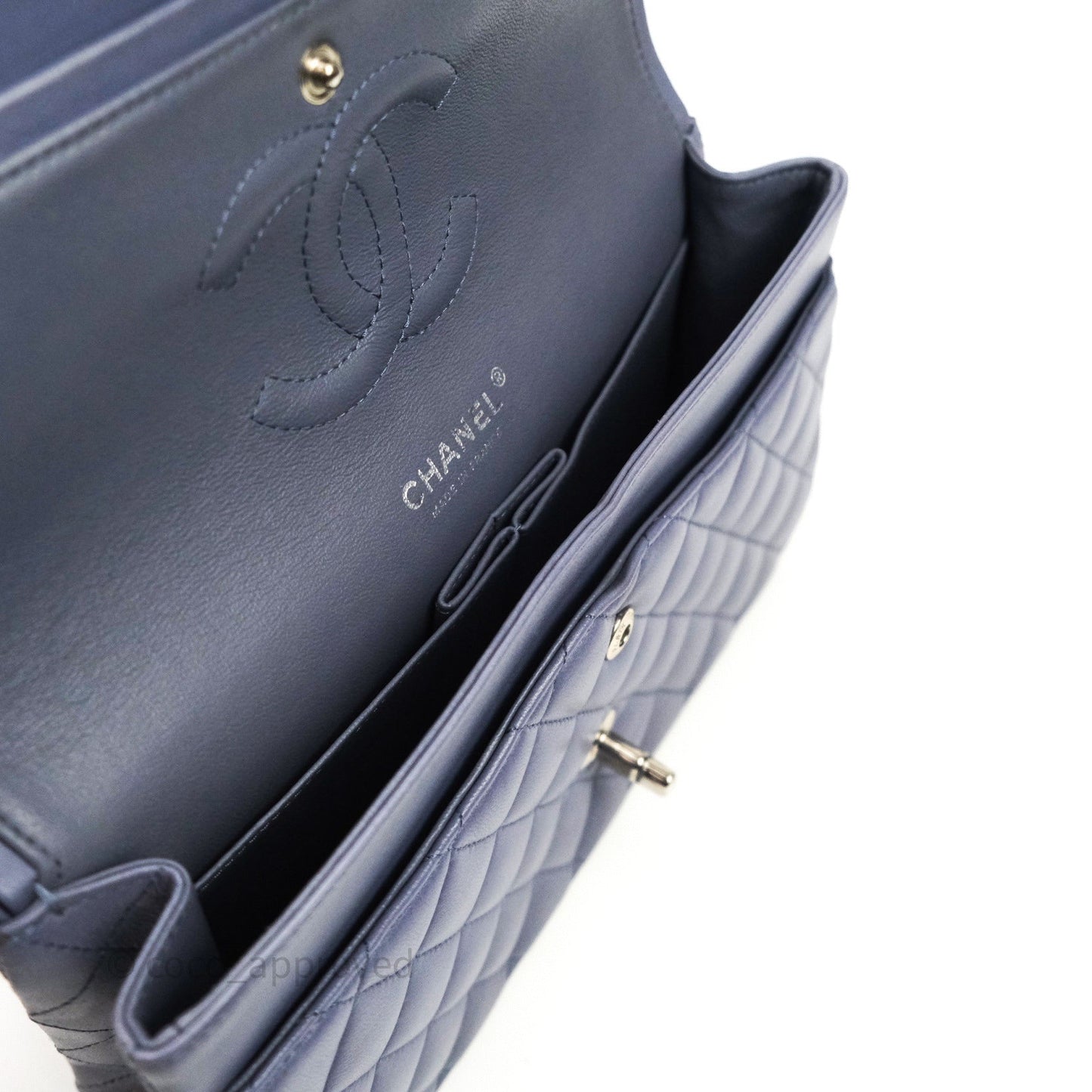 Chanel Classic M/L Medium Double Flap Lavender Blue Silver Hardware