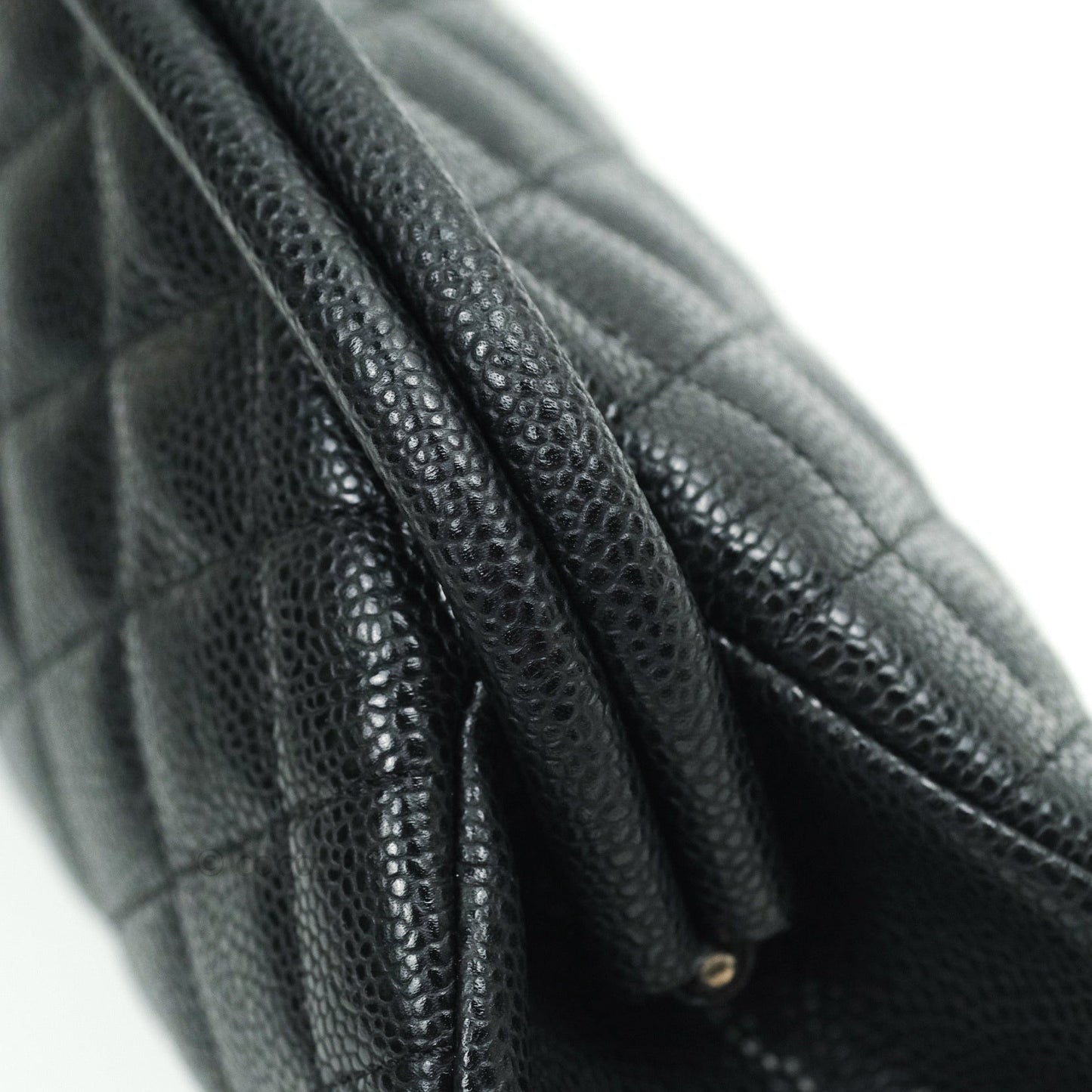 Chanel Quilted Timeless Kisslock Clutch Black Caviar Silver Hardware
