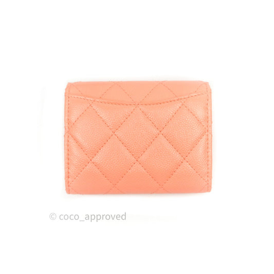 Chanel Mini Wallet With Chain Salmon Pink Caviar Silver Hardware