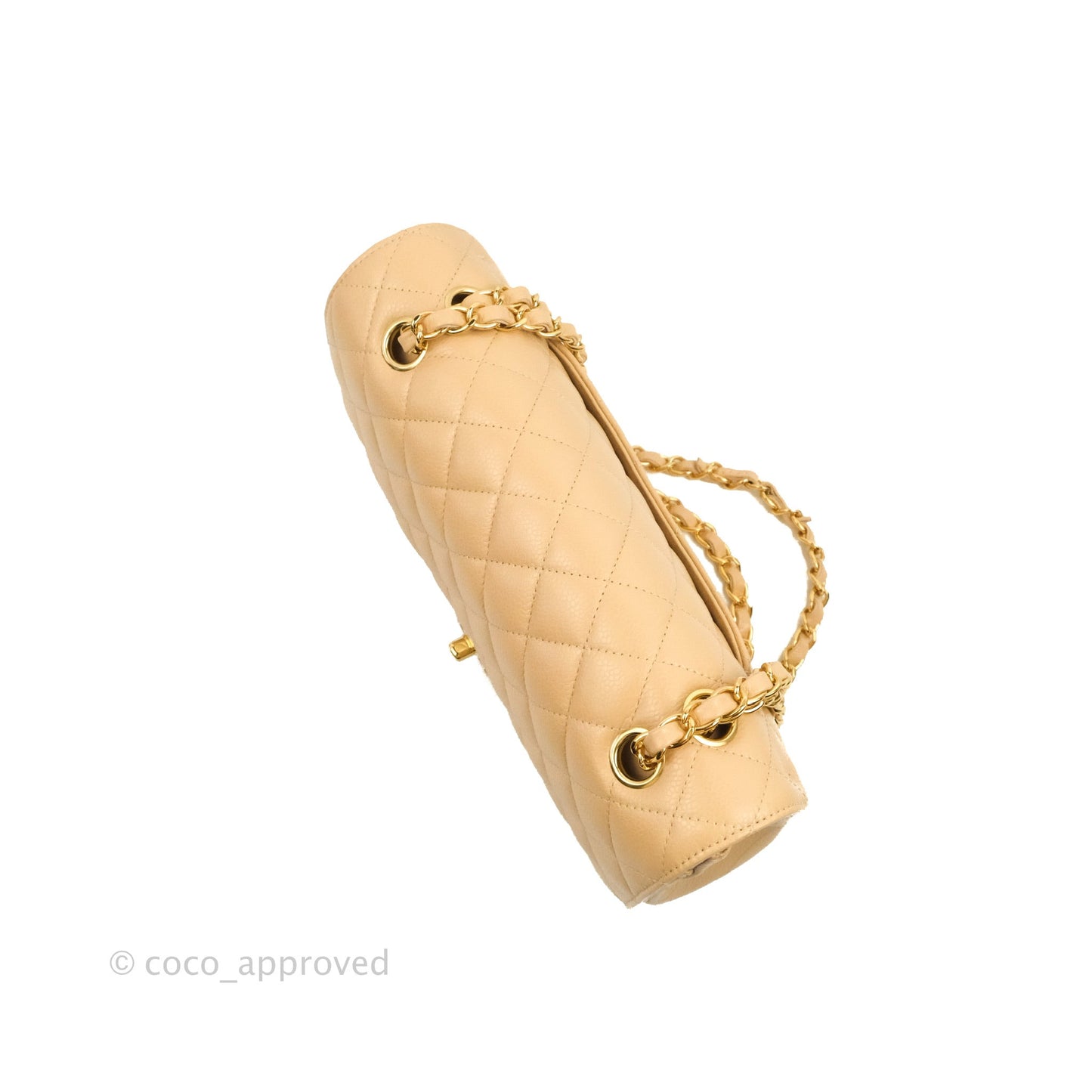Chanel Classic M/L Medium Flap Quilted Beige Caviar Gold Hardware