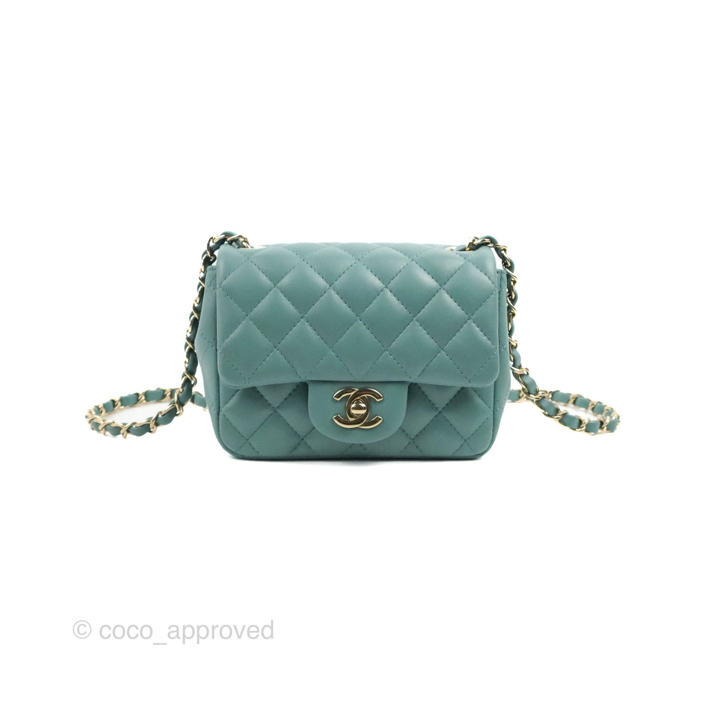 Chanel Mini Square Teal Green Lambskin Gold Hardware