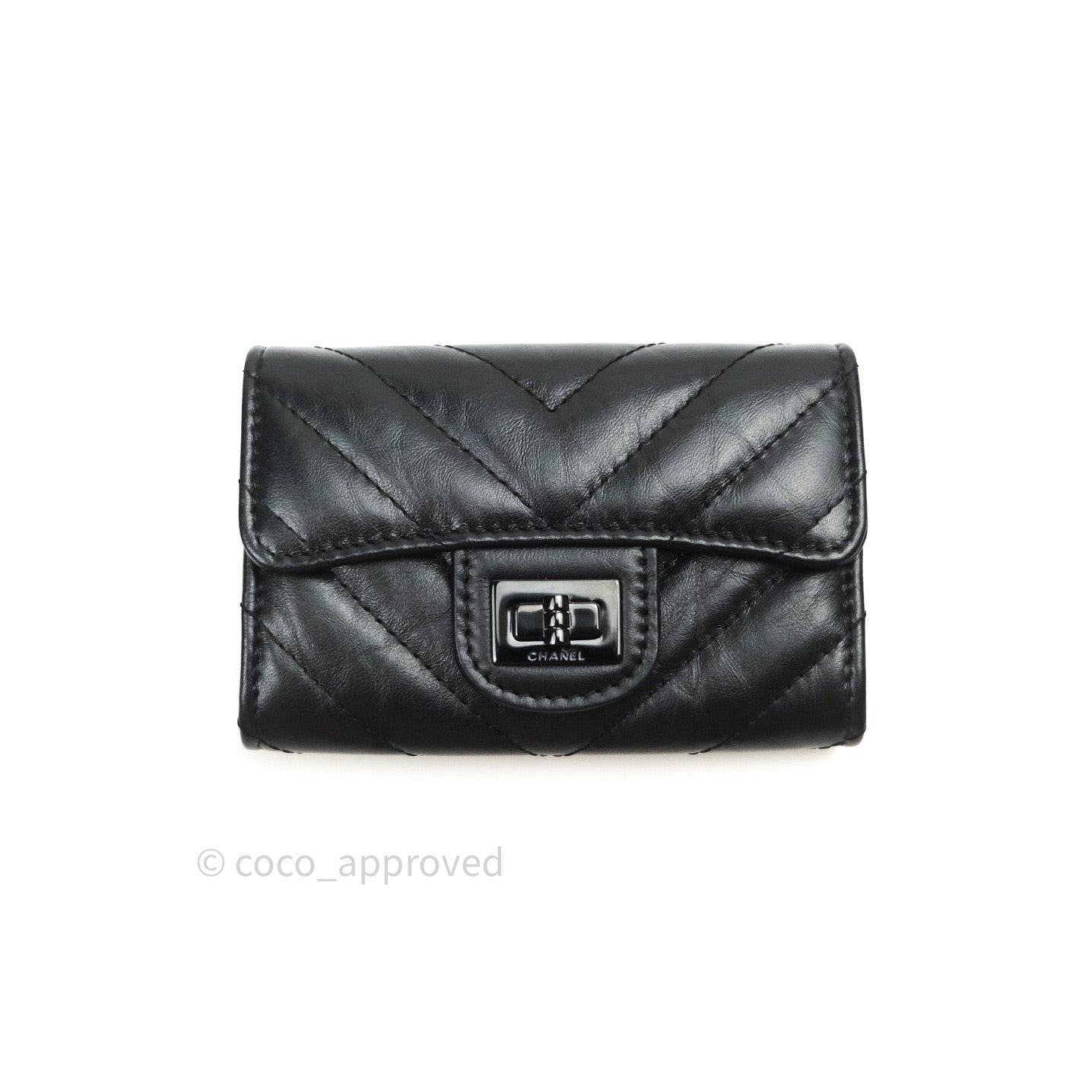 Chanel Aged Calfskin Chevron Reissue Card Holder Wallet So Black