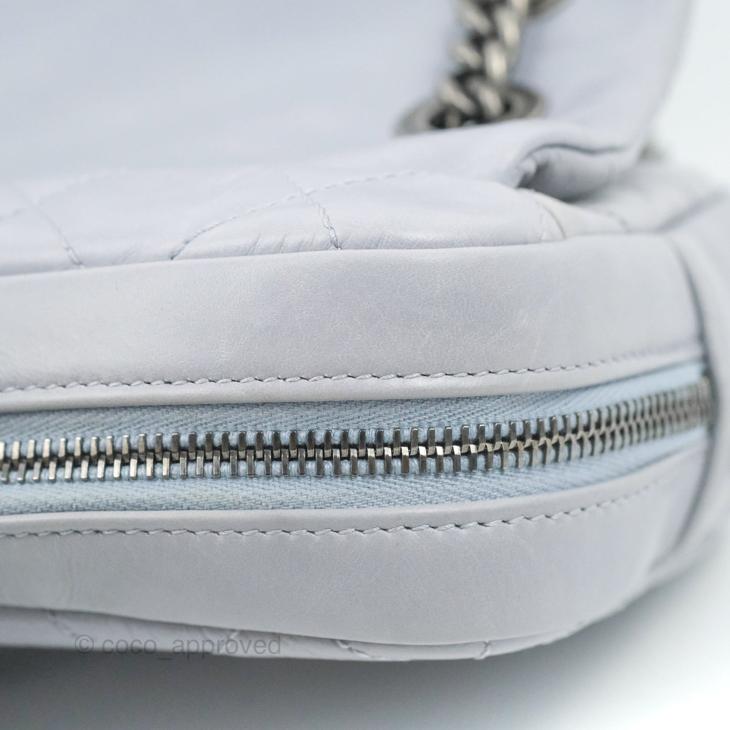 Chanel Medium Easy Flap Bag Light Grey Blue Aged Calfskin Ruthenium Hardware