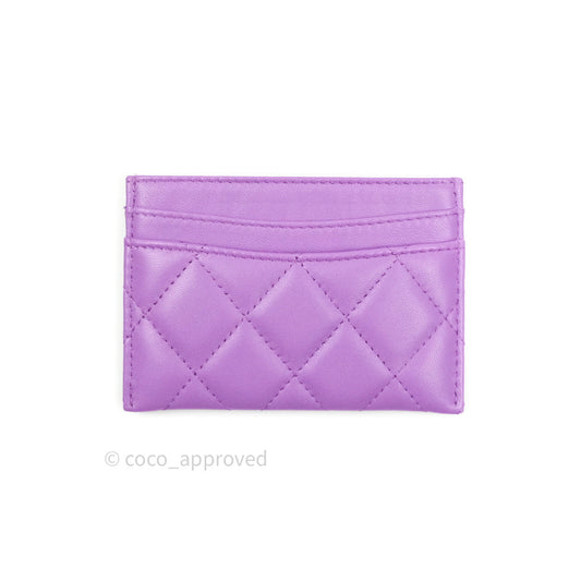 Chanel Quilted Classic Purple Lambskin Silver Hardware Flat Card Holder