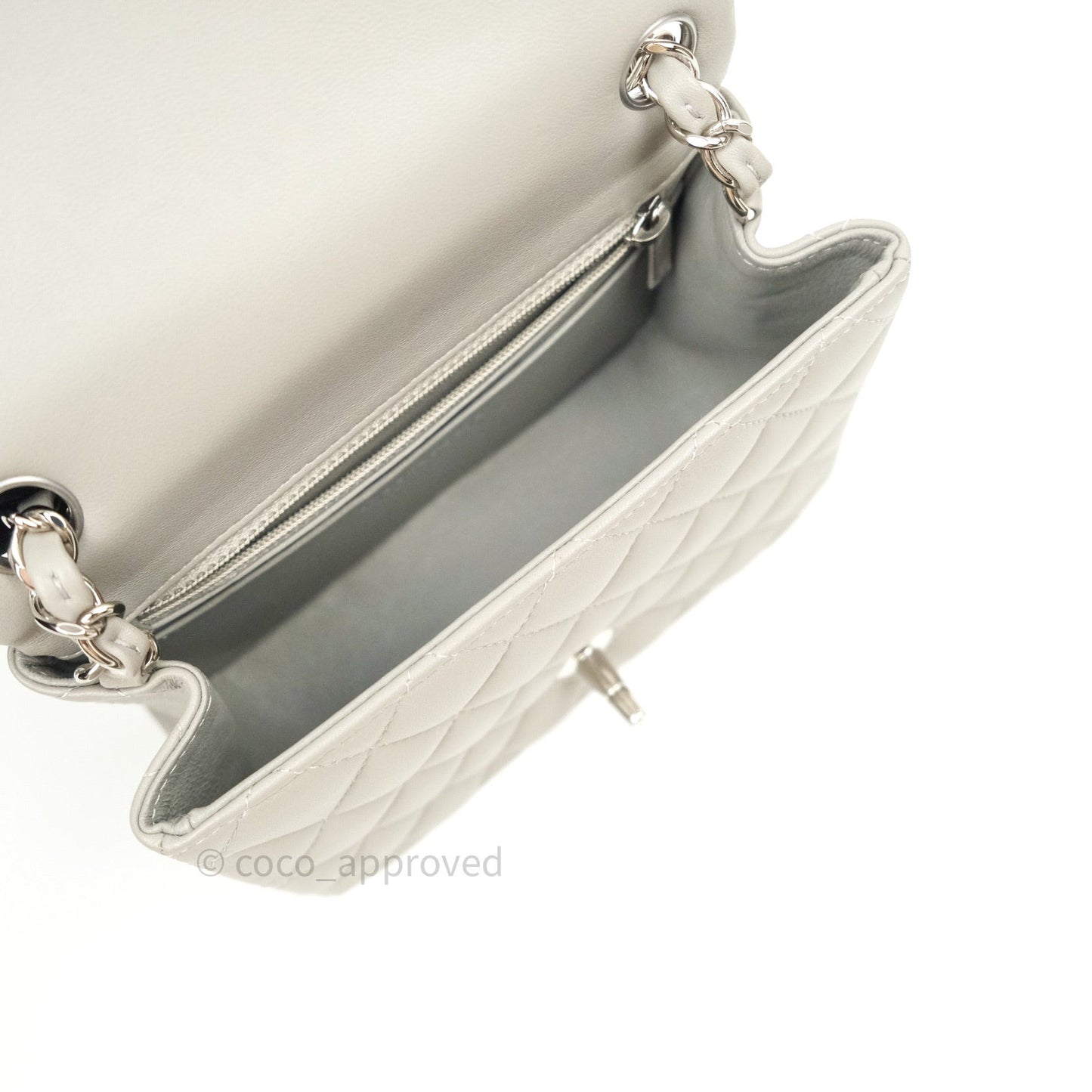 Chanel Mini Square Grey Lambskin Silver Hardware 19B