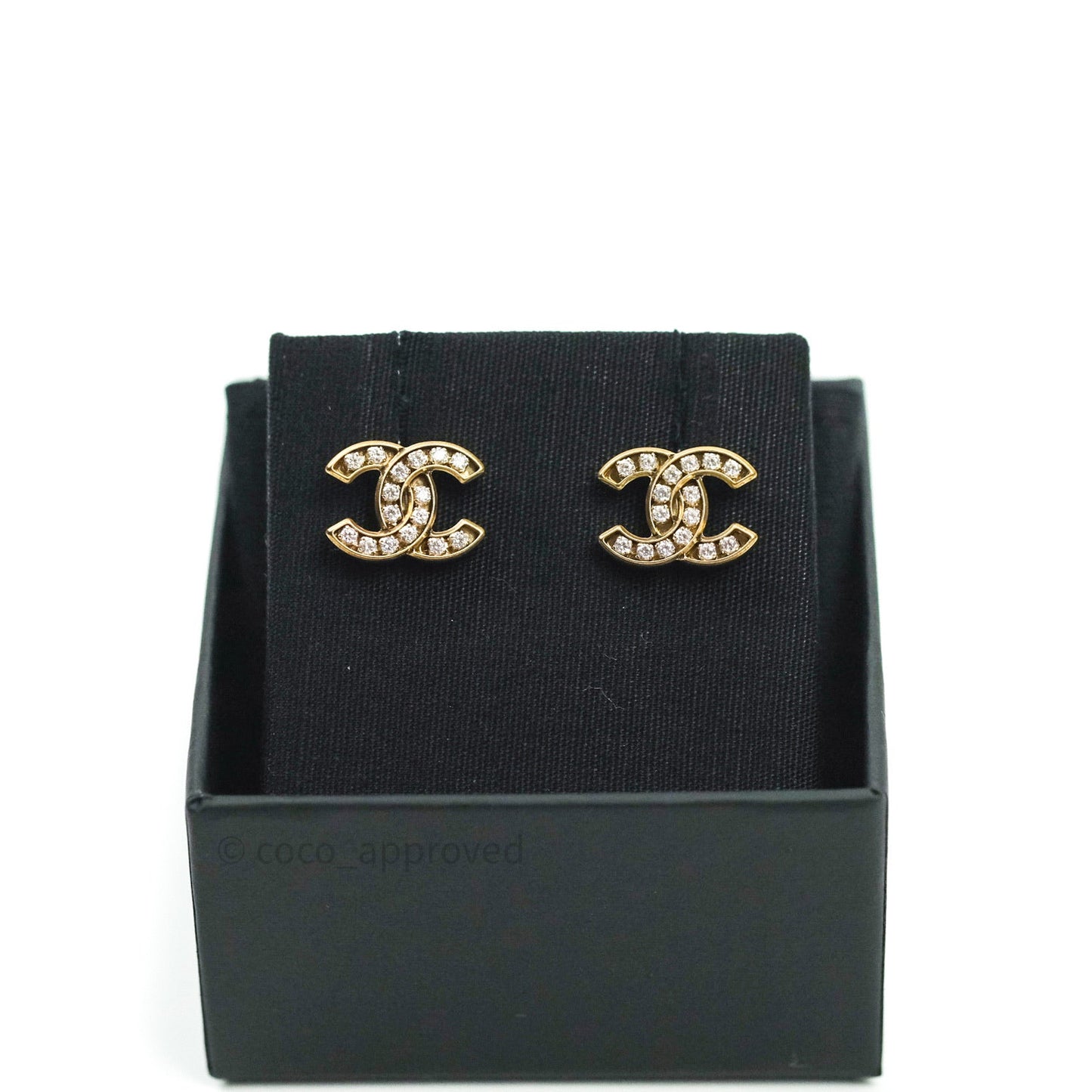 Chanel Crystal CC Earrings Gold Tone 21C