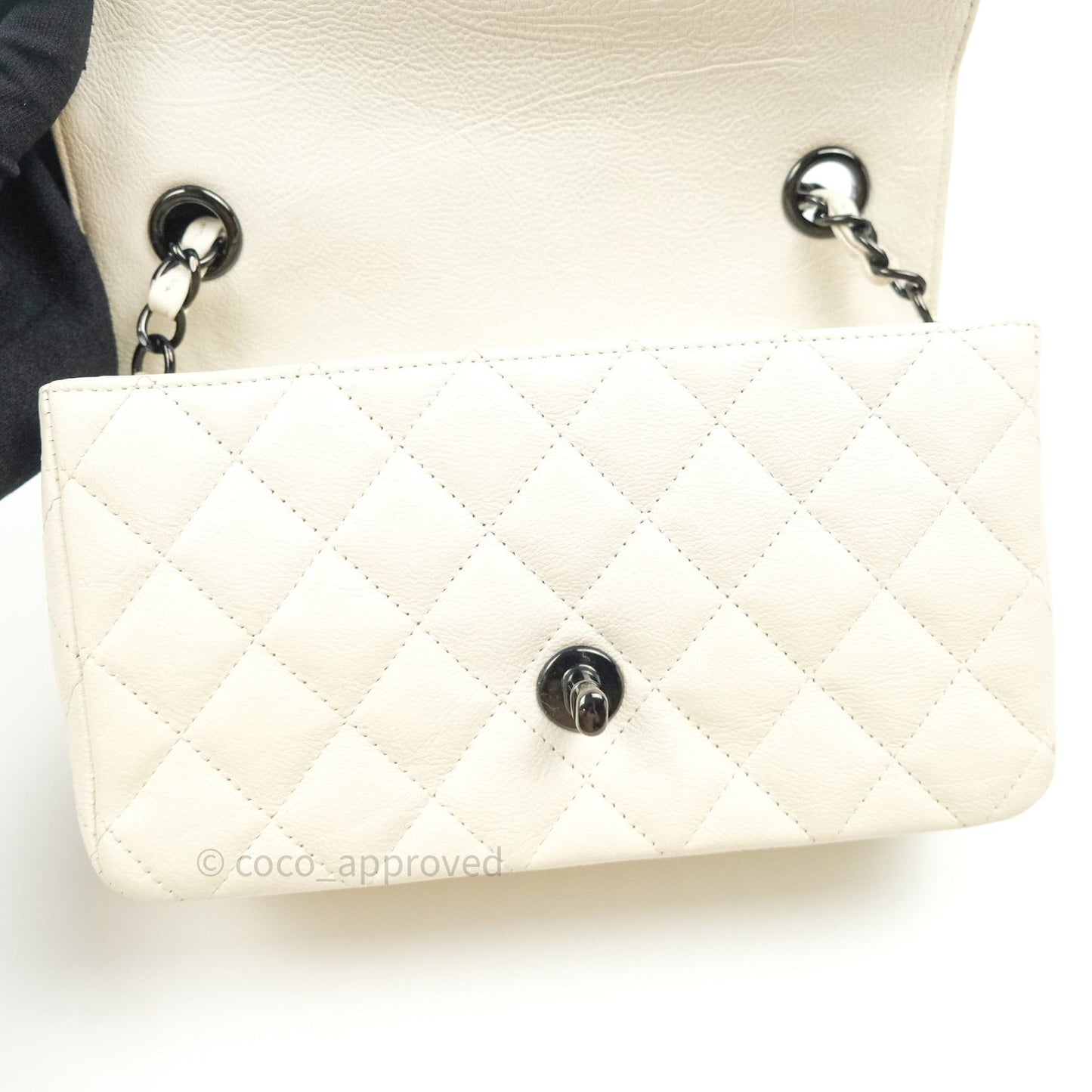 Chanel Quilted Mini Rectangular Flap Ivory Grained Calfskin Black Hardware