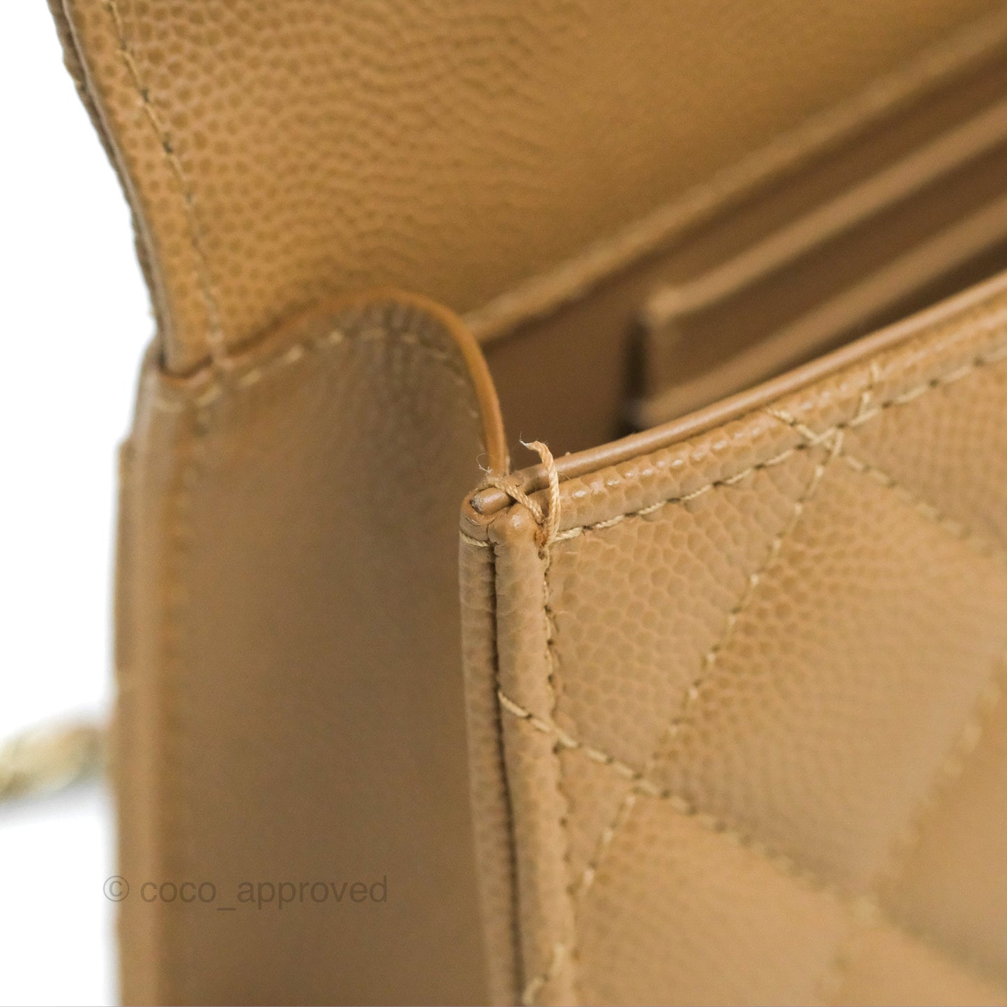 Chanel Top Handle Clutch with Chain Dark Beige Caviar Light Gold Hardware 23P