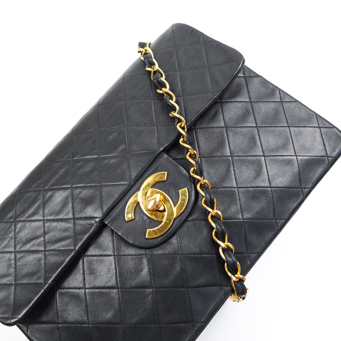 Chanel Vintage XL Jumbo Single Flap Black Lambskin 24K Gold Hardware