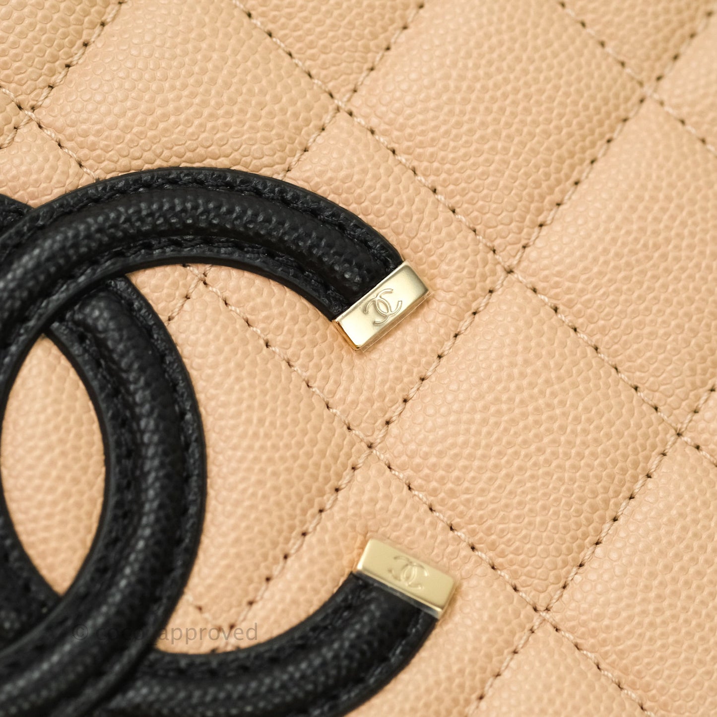 Chanel Quilted Large CC Filigree Vanity Case Beige Black Caviar