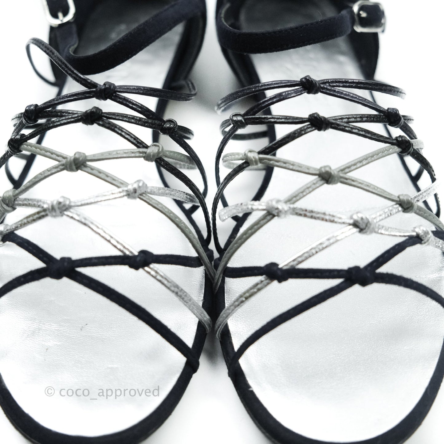 Chanel Sandals Dark Navy Silver 38C