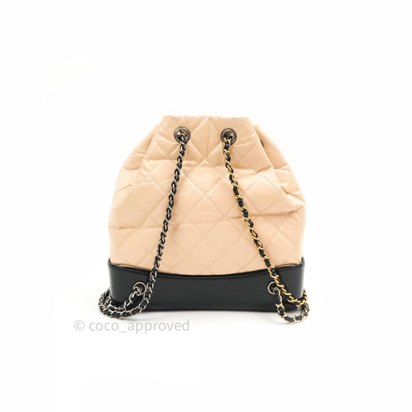 Chanel Gabrielle Backpack Black Aged Calfskin Small Beige Black