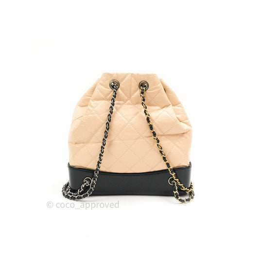 Chanel Gabrielle Backpack Black Aged Calfskin Small Beige Black