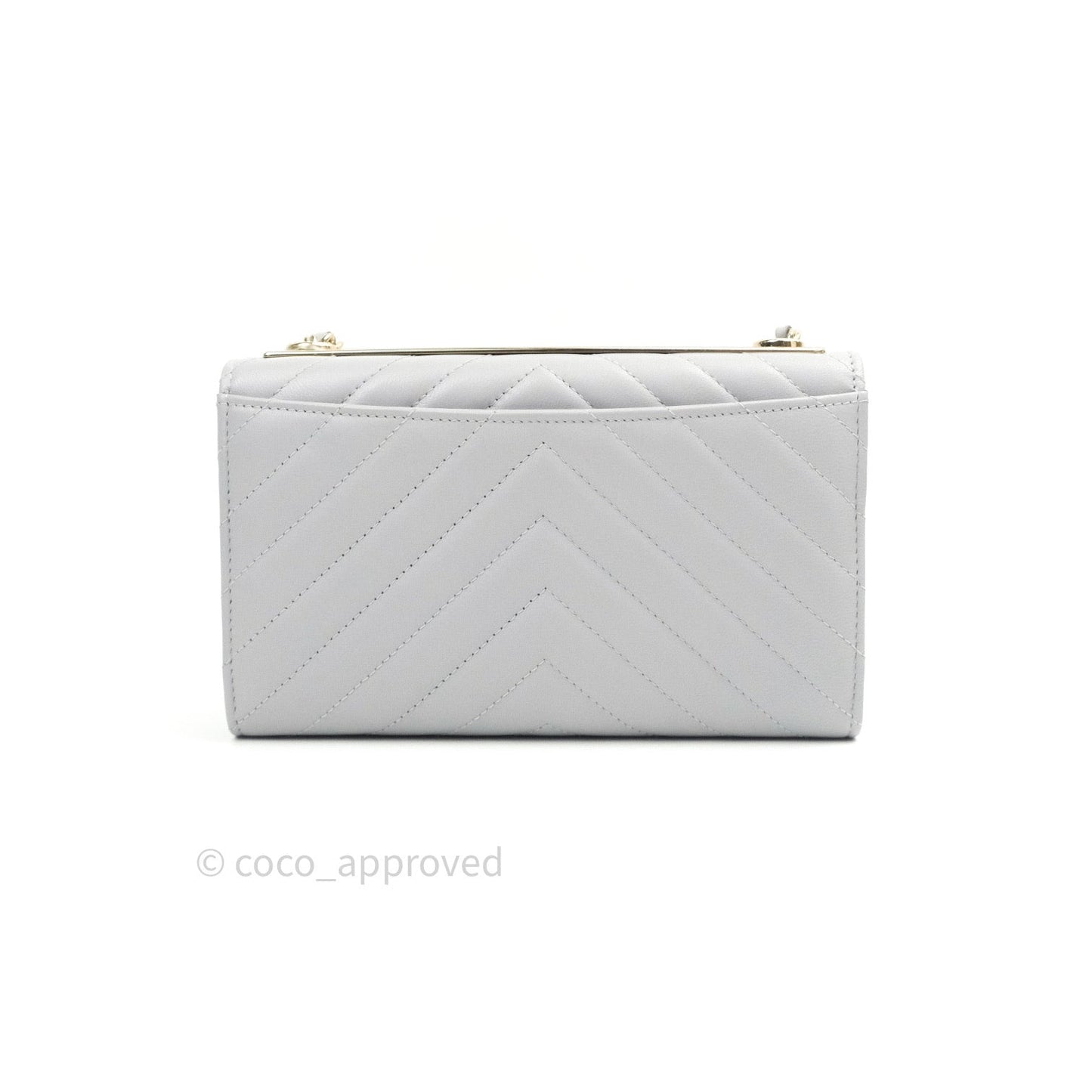 Chanel Mini Trendy CC Wallet On Chain WOC Lambskin Chevron Grey Gold Hardware