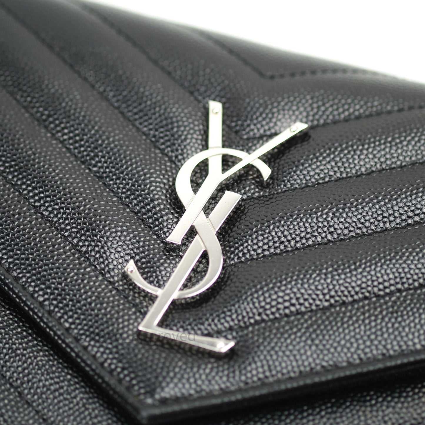 Saint Laurent Wallet on Chain Large in Black Grained Leather and Silver Hardware