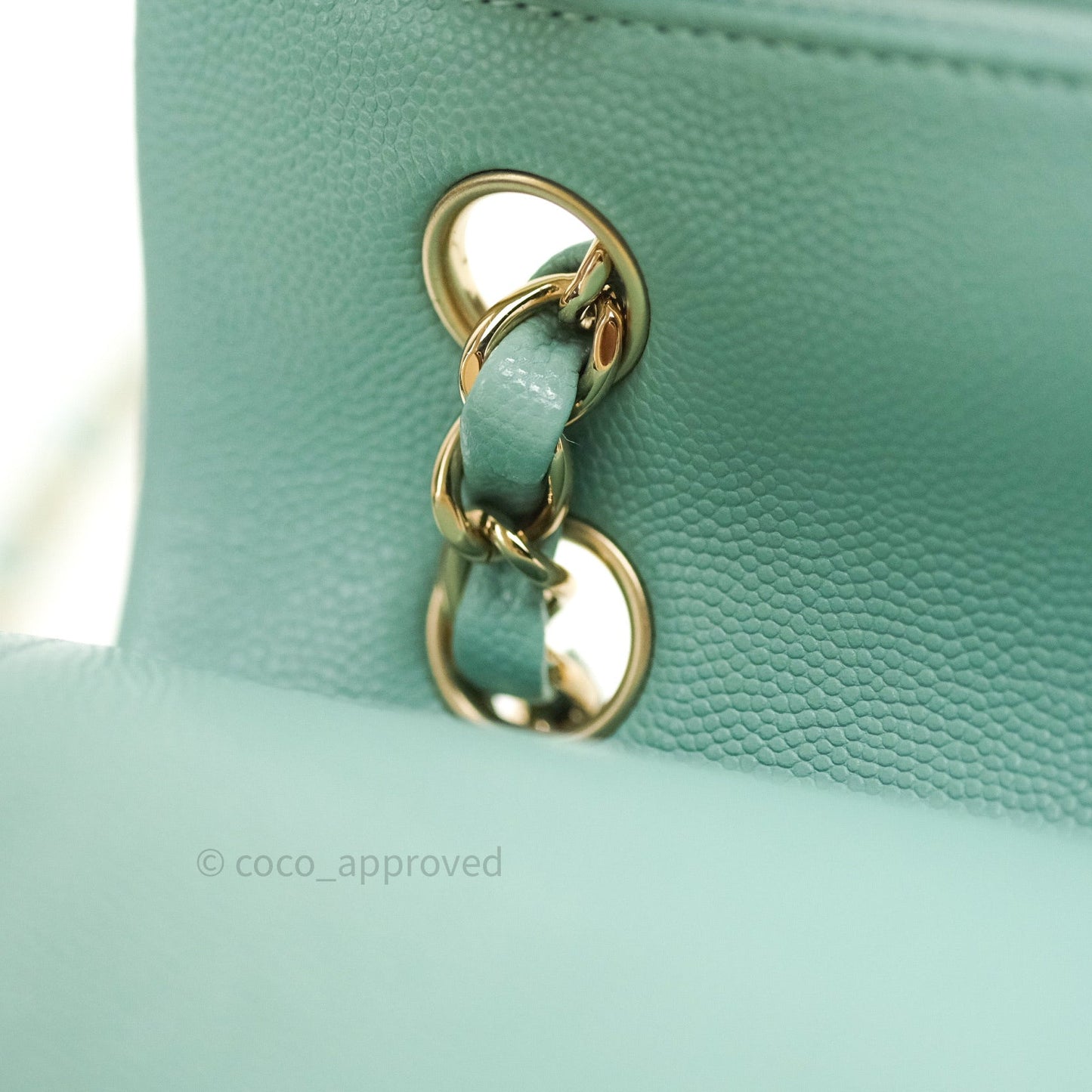 Chanel Classic Small S/M Flap Tiffany Blue Caviar Light Gold Hardware