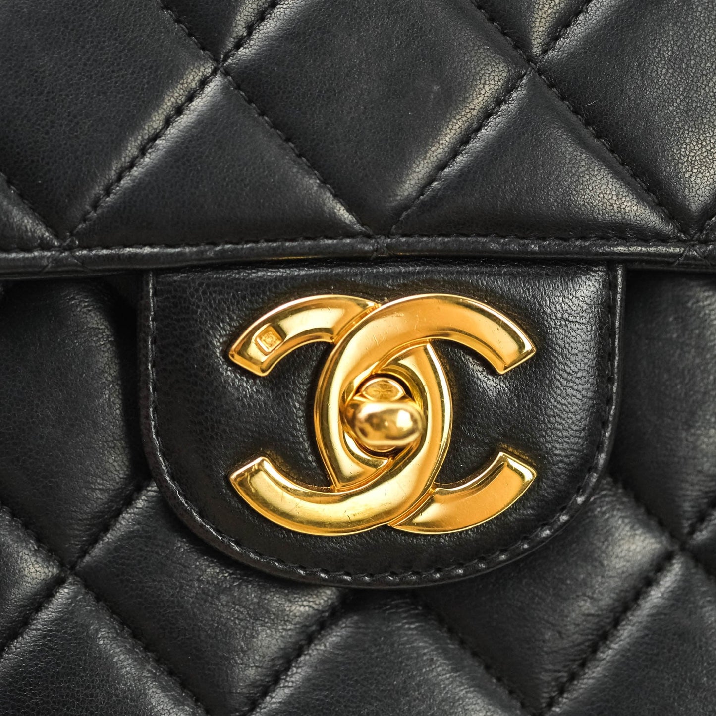 Chanel Vintage XL Jumbo Single Flap Black Lambskin 24K Gold Hardware