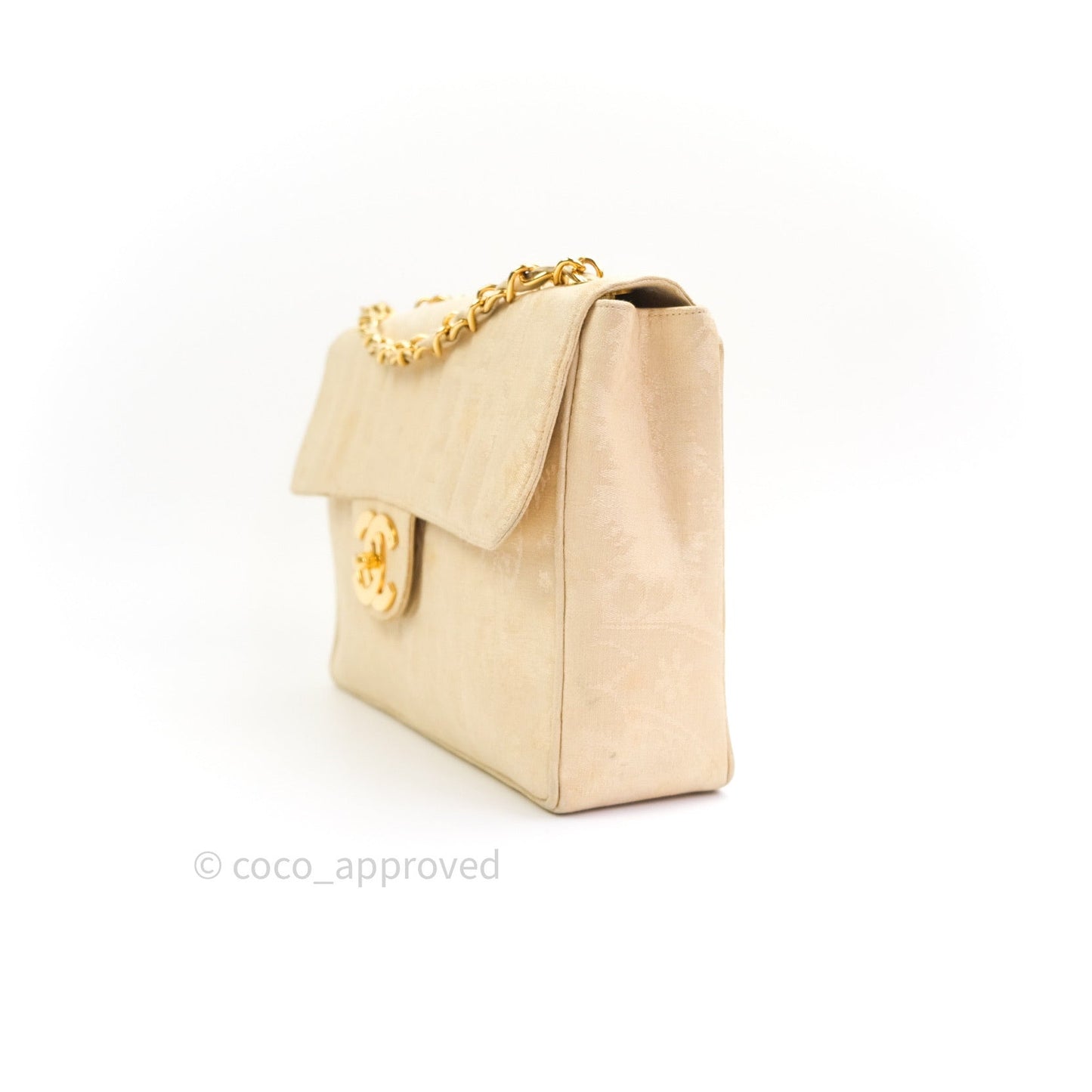 Chanel Vintage XL Jumbo Single Flap Gold Silk 24K Gold Hardware