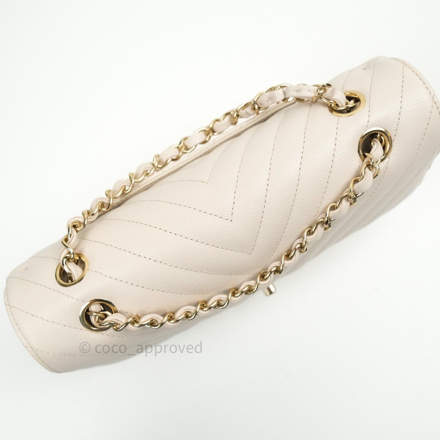 Chanel Classic M/L Medium Double Flap Chevron Ivory Caviar Gold Hardware