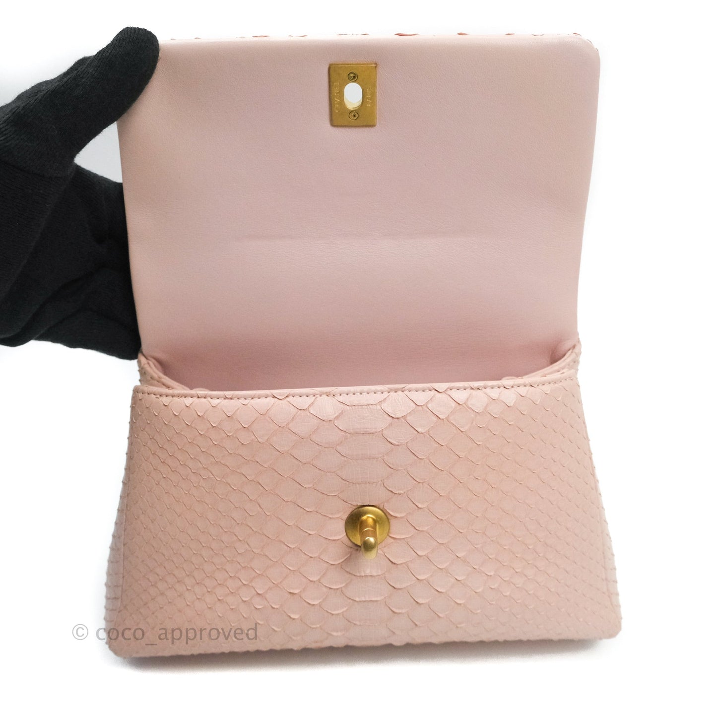 Chanel Quilted Mini Coco Handle Baby Pink Python Gold Hardware