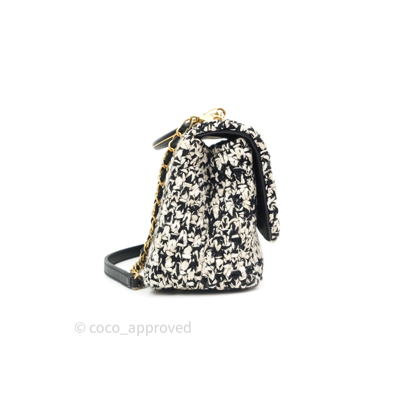 Chanel Flap Bag Tweed Black White Crochet Top Handle