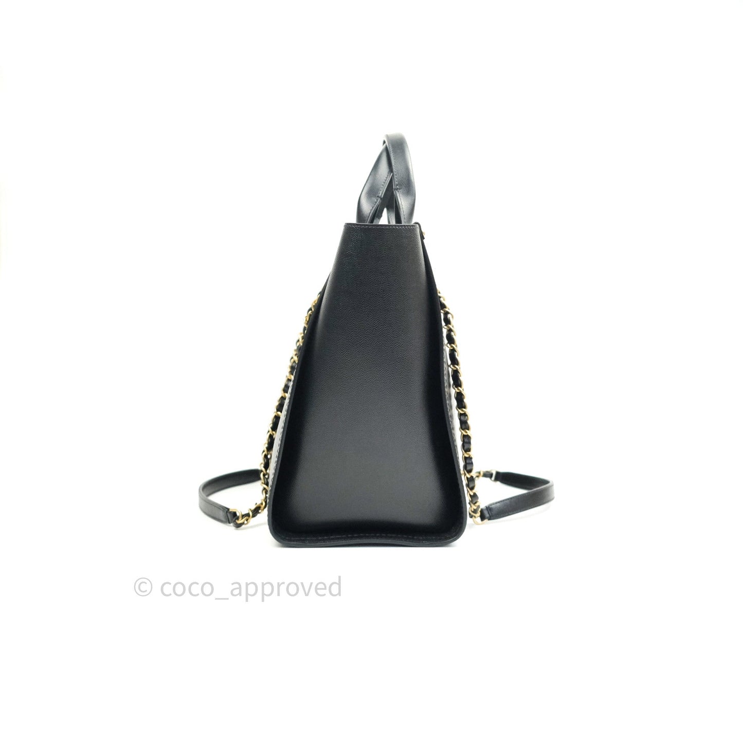 Chanel Small Studded Deauville Tote Black Caviar Gold Hardware