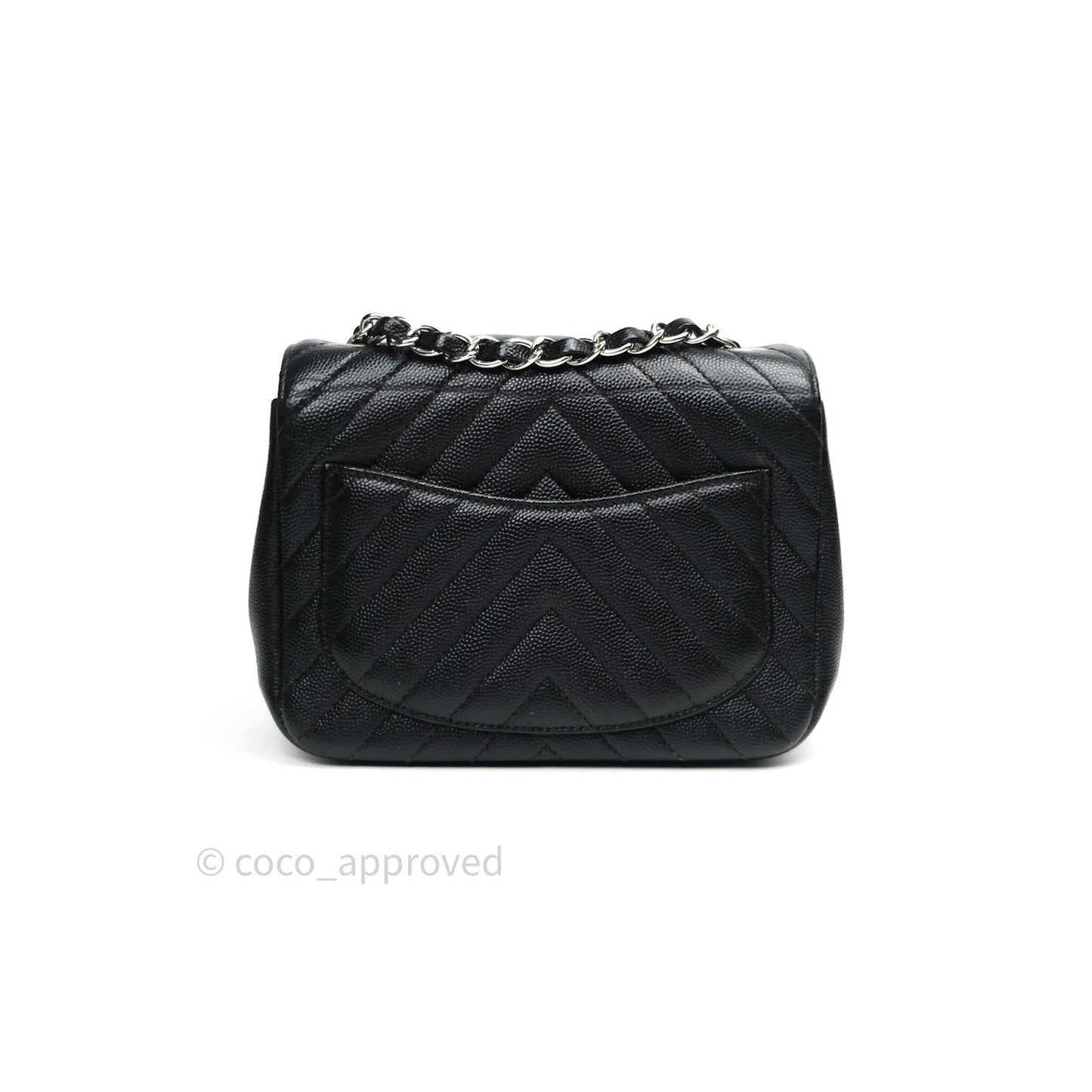 Chanel Mini Square Chevron Black Caviar Silver Hardware