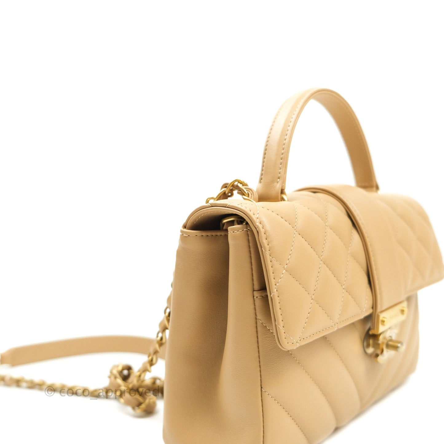 Chanel Quilted Chevron In The City Bag Beige Calfskin Aged Gold Hardware