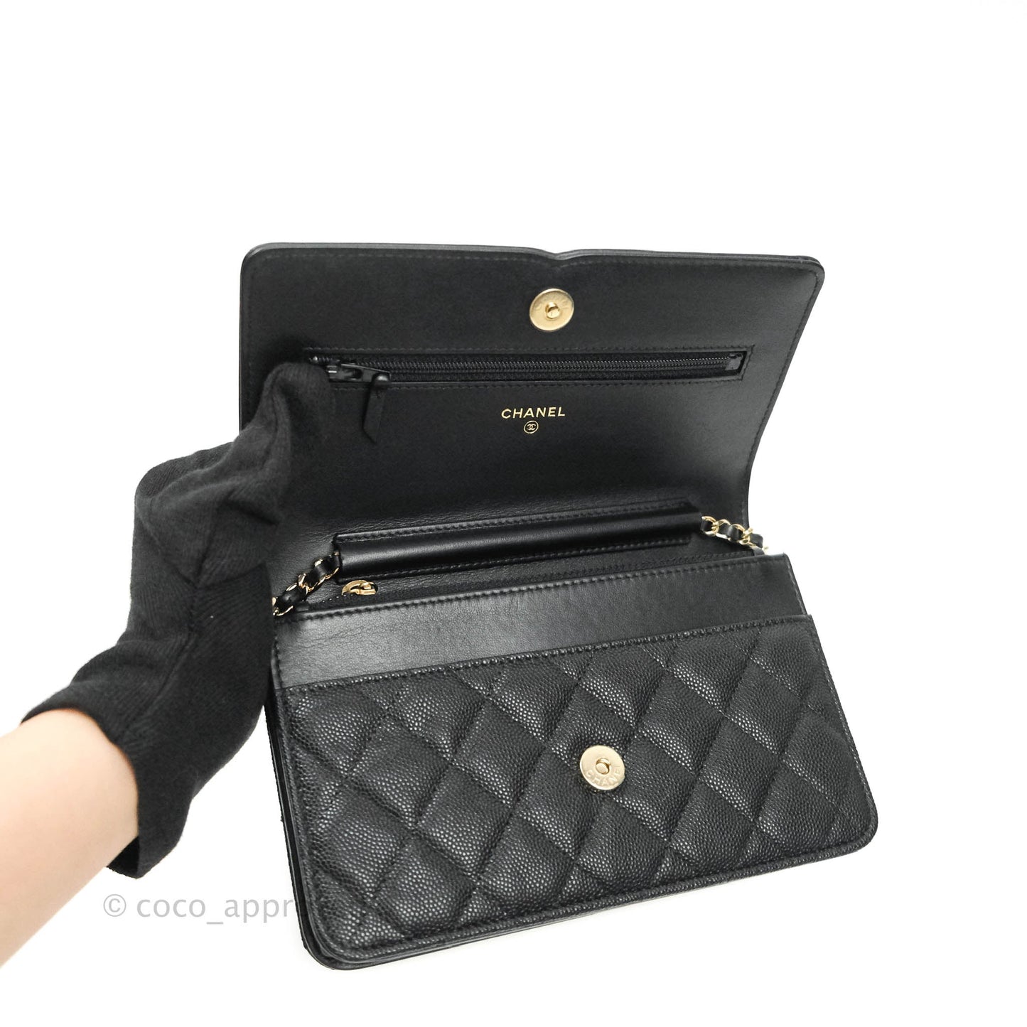 Chanel Filigree Wallet on Chain WOC Black Caviar Gold Hardware