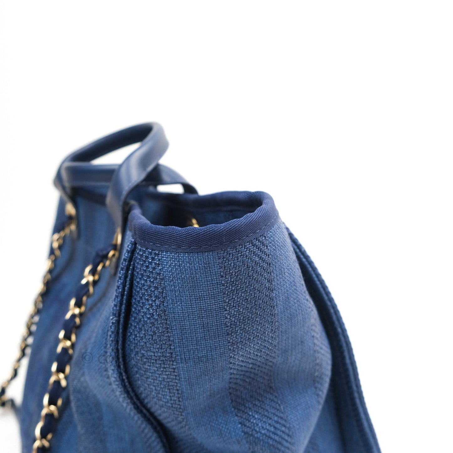 Chanel Canvas Large Deauville Tote Navy Blue Stripe 20S