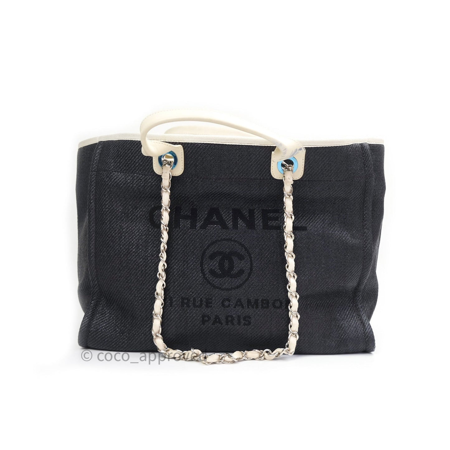 Chanel Canvas Large Deauville Tote Dark Grey Ivory Handle