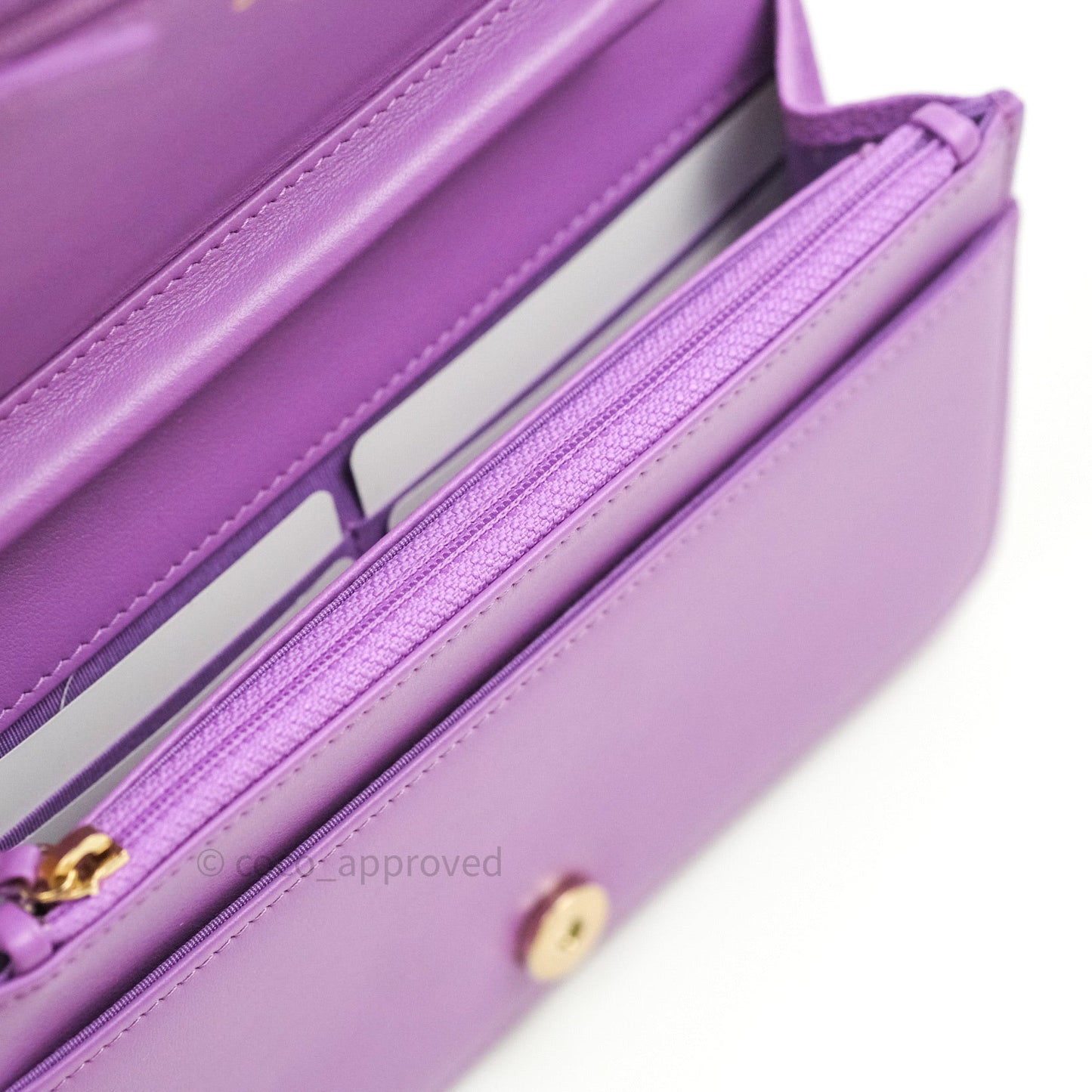 Chanel Quilted Boy Wallet on Chain WOC Purple Caviar Gold Hardware