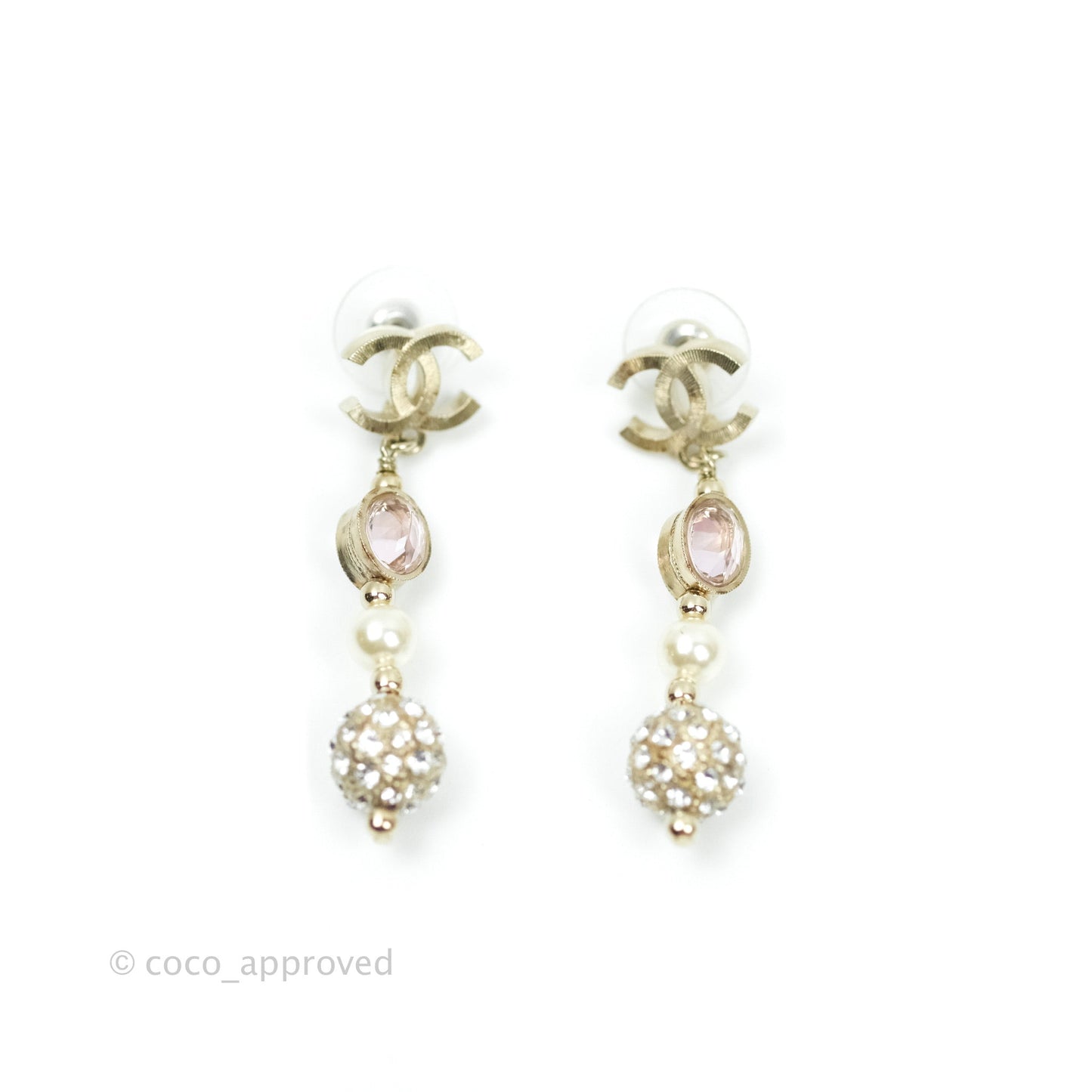 Chanel Crystal Gold Tone Drop Earrings 16P