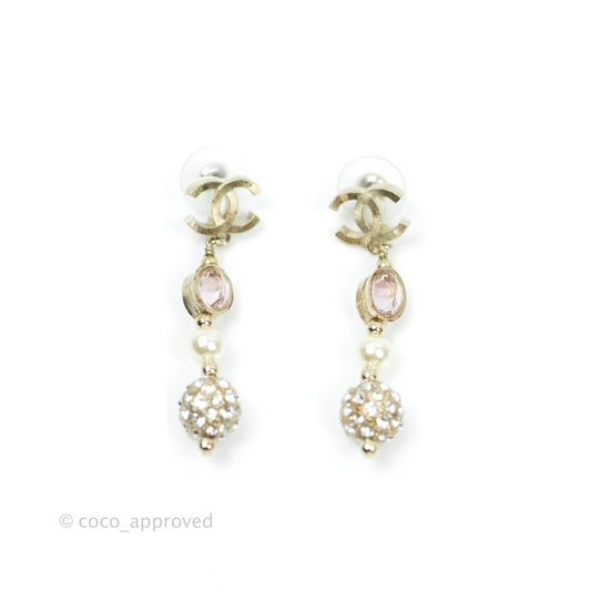 Chanel Crystal Gold Tone Drop Earrings 16P