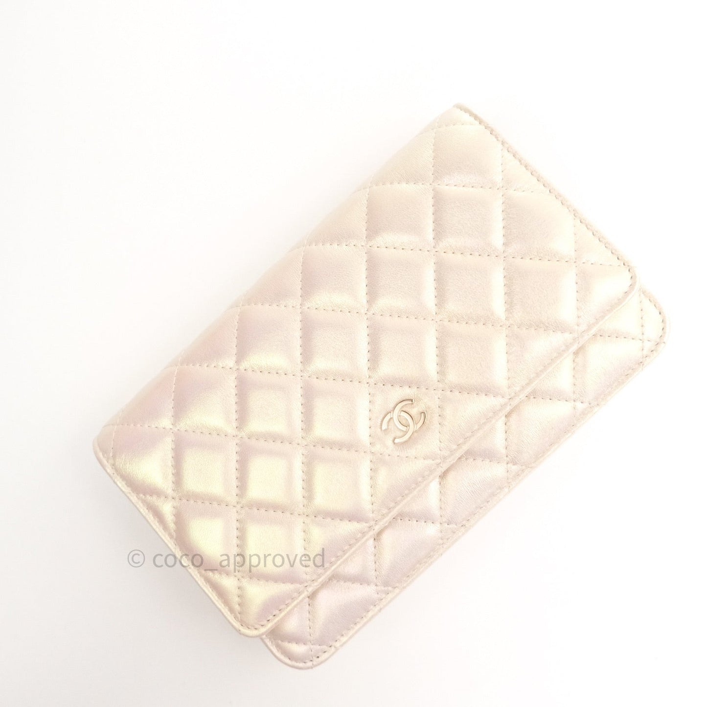 Chanel Quilted Wallet on Chain WOC Iridescent Ivory Gold Hardware 20A