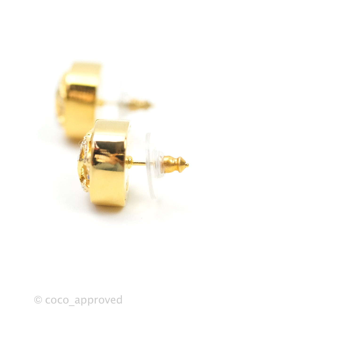 Chanel 21C Square Crystal Earrings Gold Tone