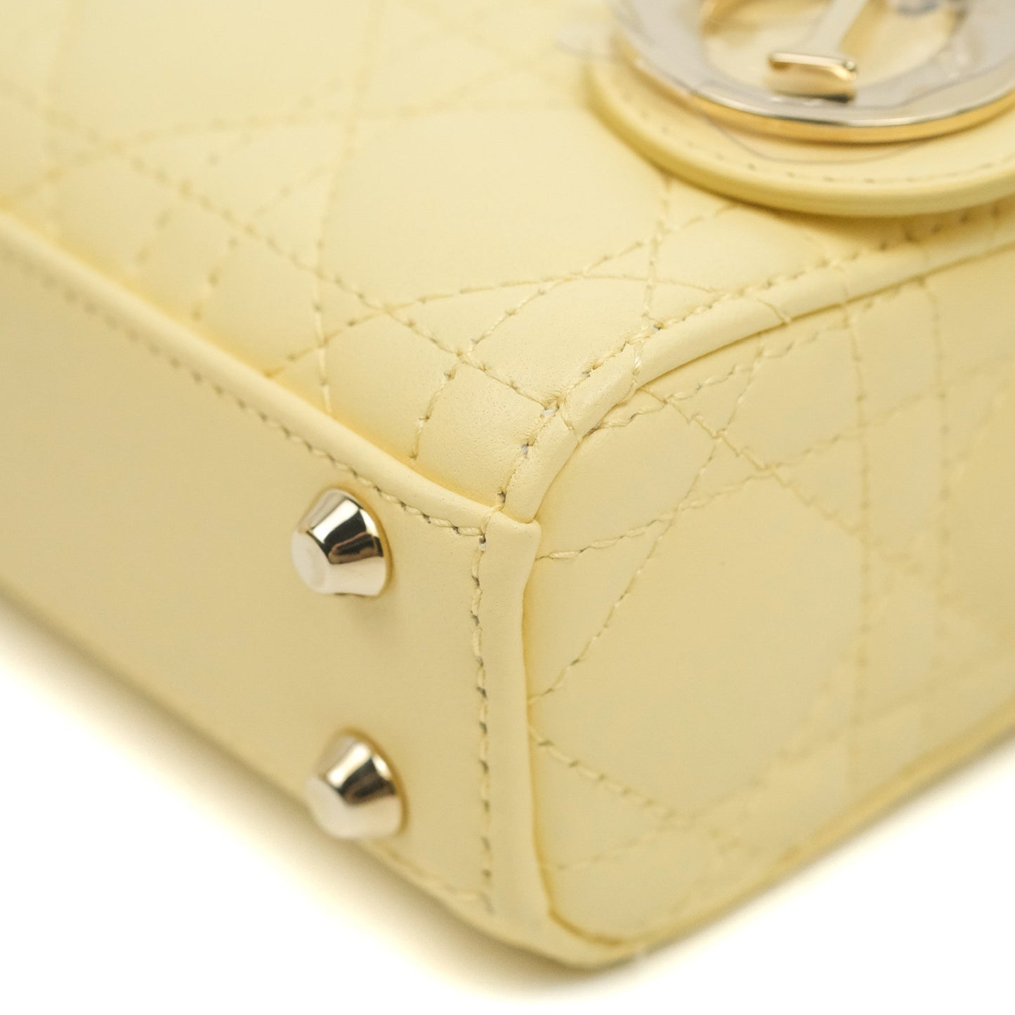 Christian Dior Micro Lady Dior Cannage Pale Yellow Lambskin Gold Hardware