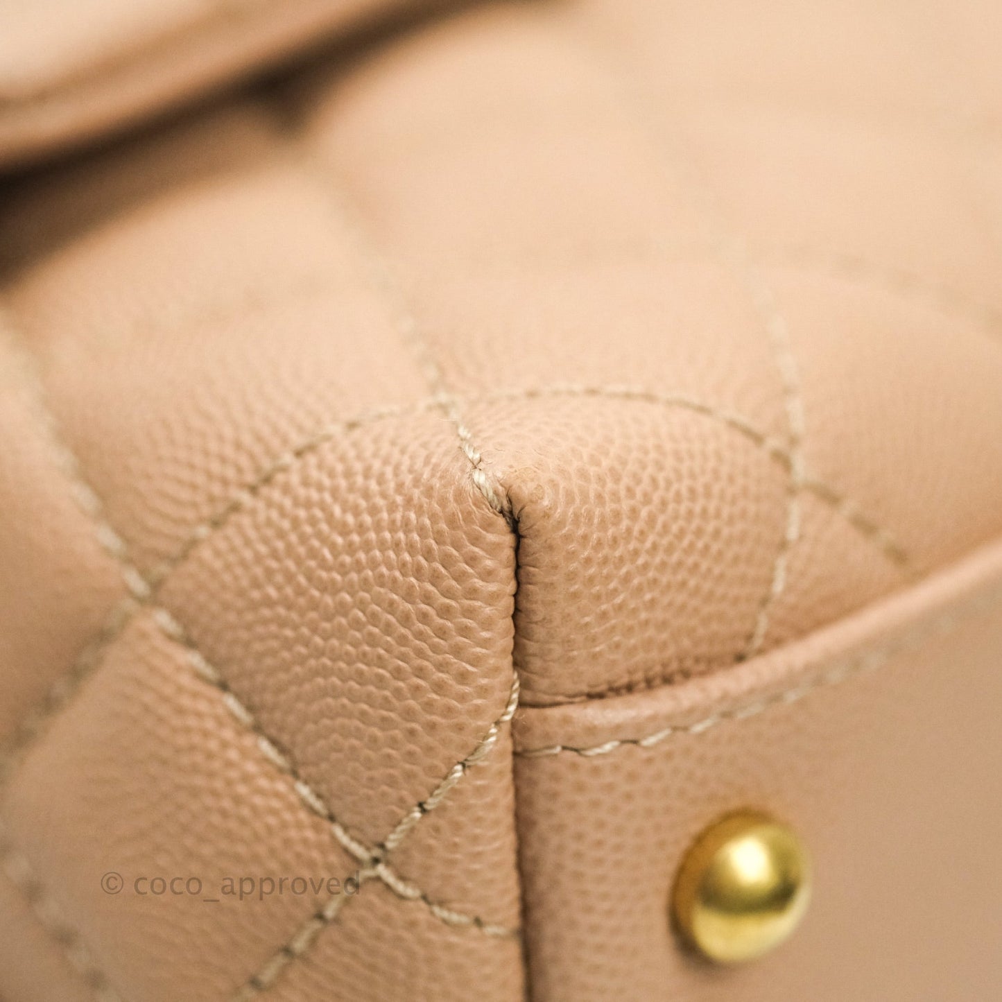 Chanel Small Coco Handle Quilted Beige Caviar Aged Gold Hardware