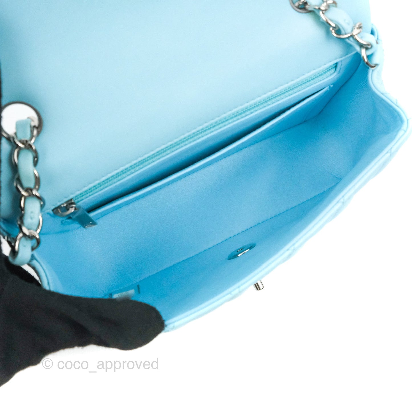 Chanel Quilted Mini Rectangular Flap Light Blue Lambskin Silver Hardware