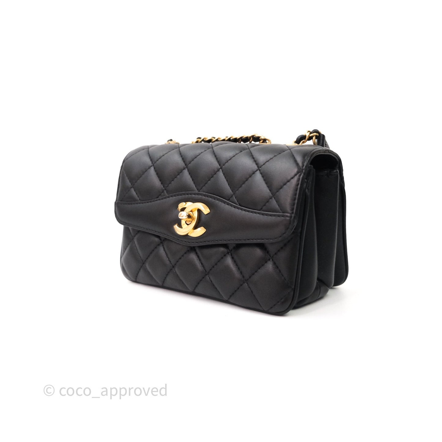 Chanel Coco Vintage Flap Small Bag Black Lambskin Gold Hardware