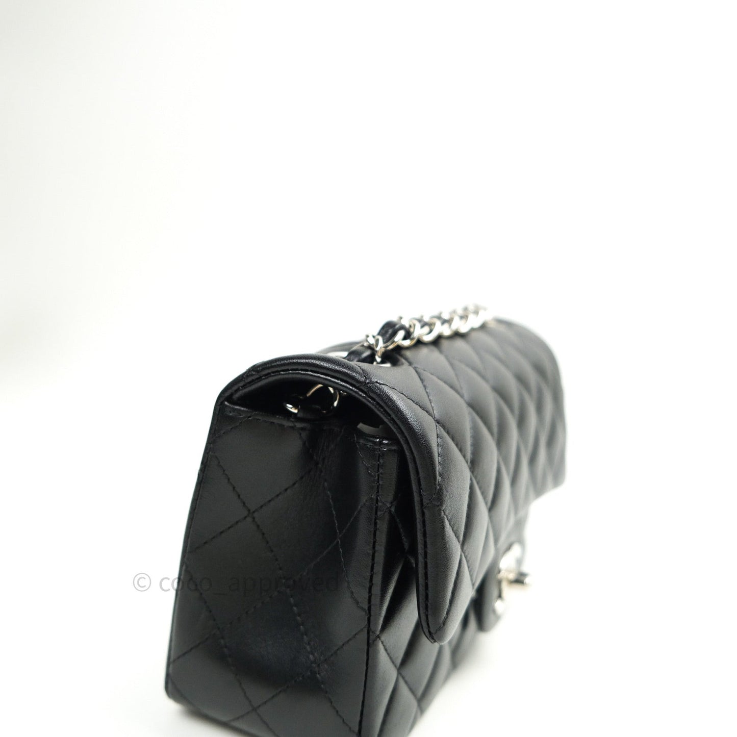 Chanel Quilted Mini Rectangular Black Lambskin Silver Hardware