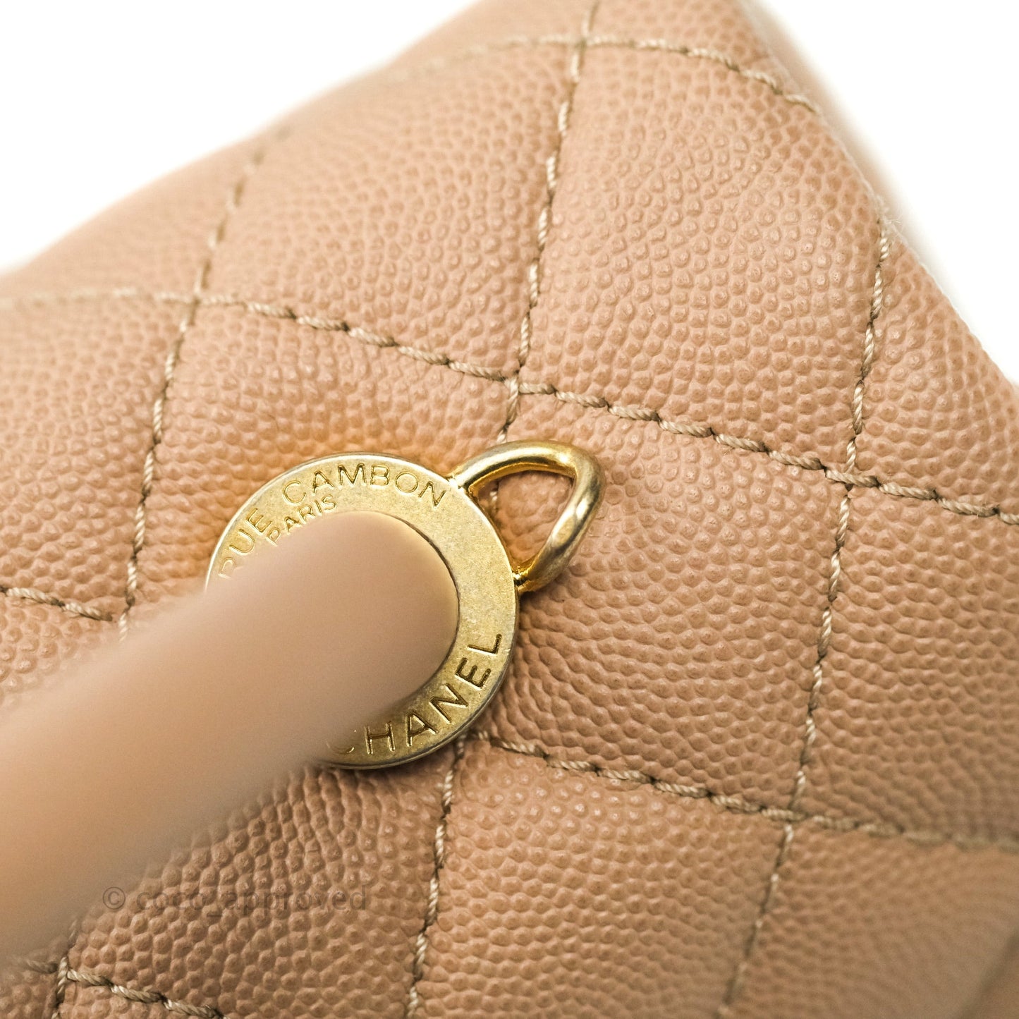 Chanel Small Coco Handle Quilted Beige Caviar Aged Gold Hardware