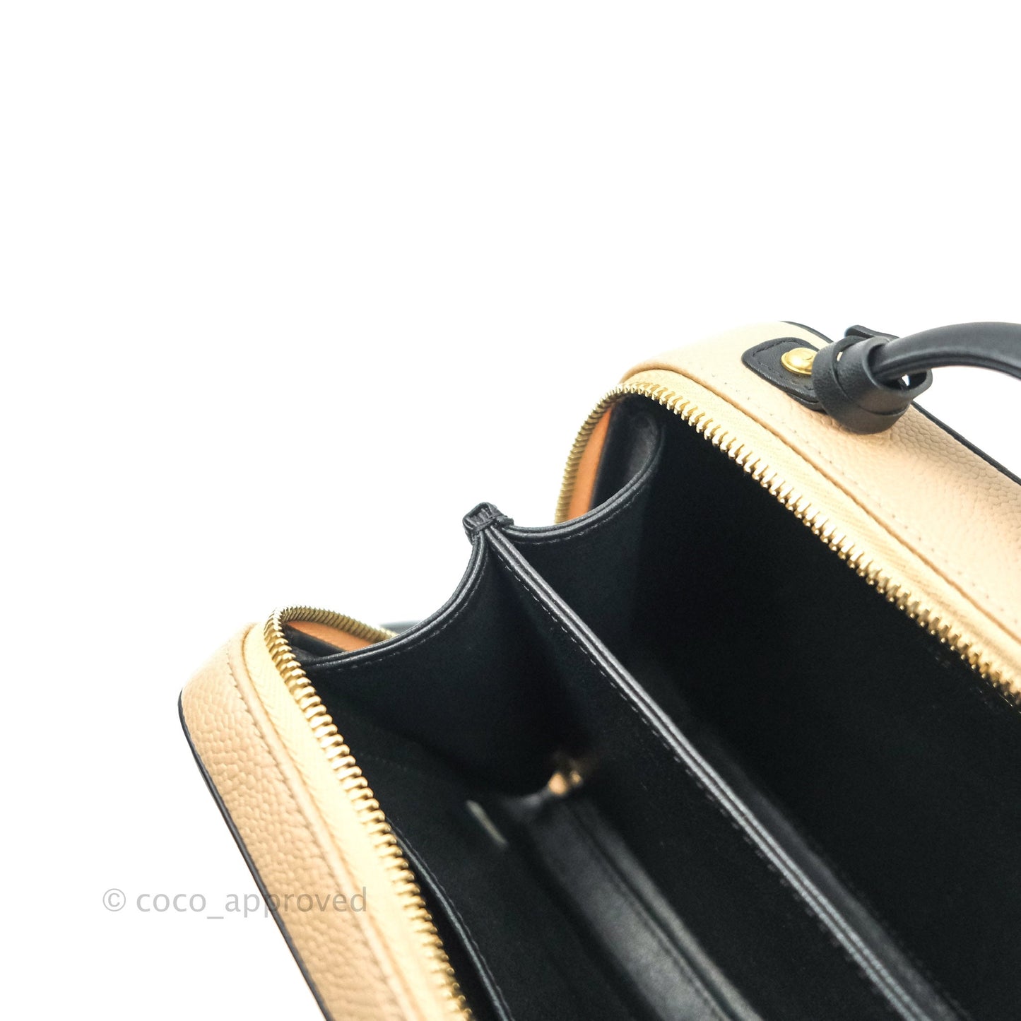 Chanel Quilted Small CC Filigree Vanity Case Beige Black Caviar
