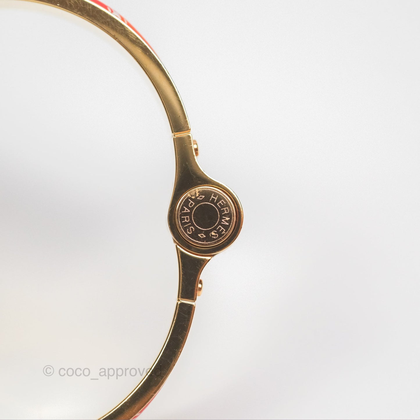 Hermès Clic H Enamel Printed Bracelet Rose Dragee Gold PM