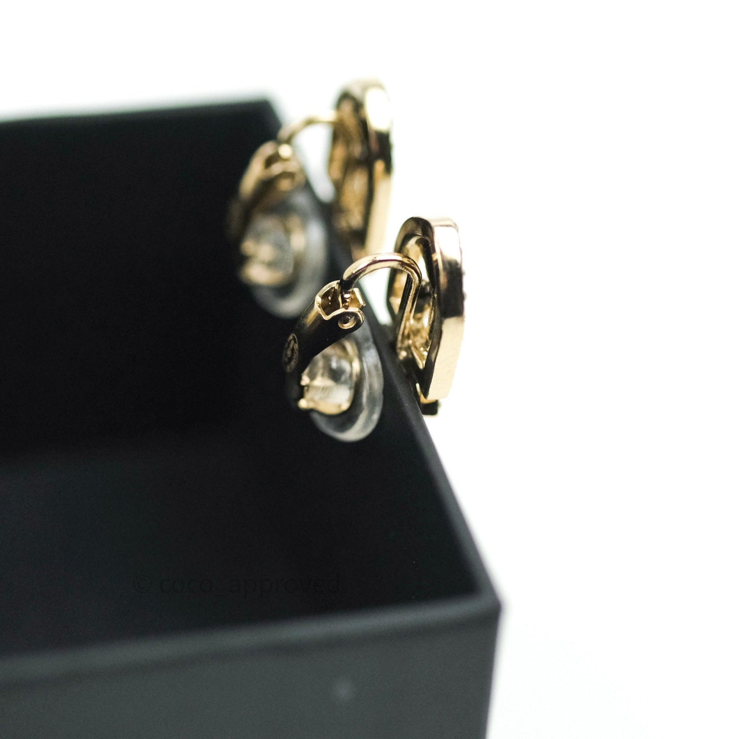 Chanel Crystal CC Clover Earrings Gold Clip On 20B