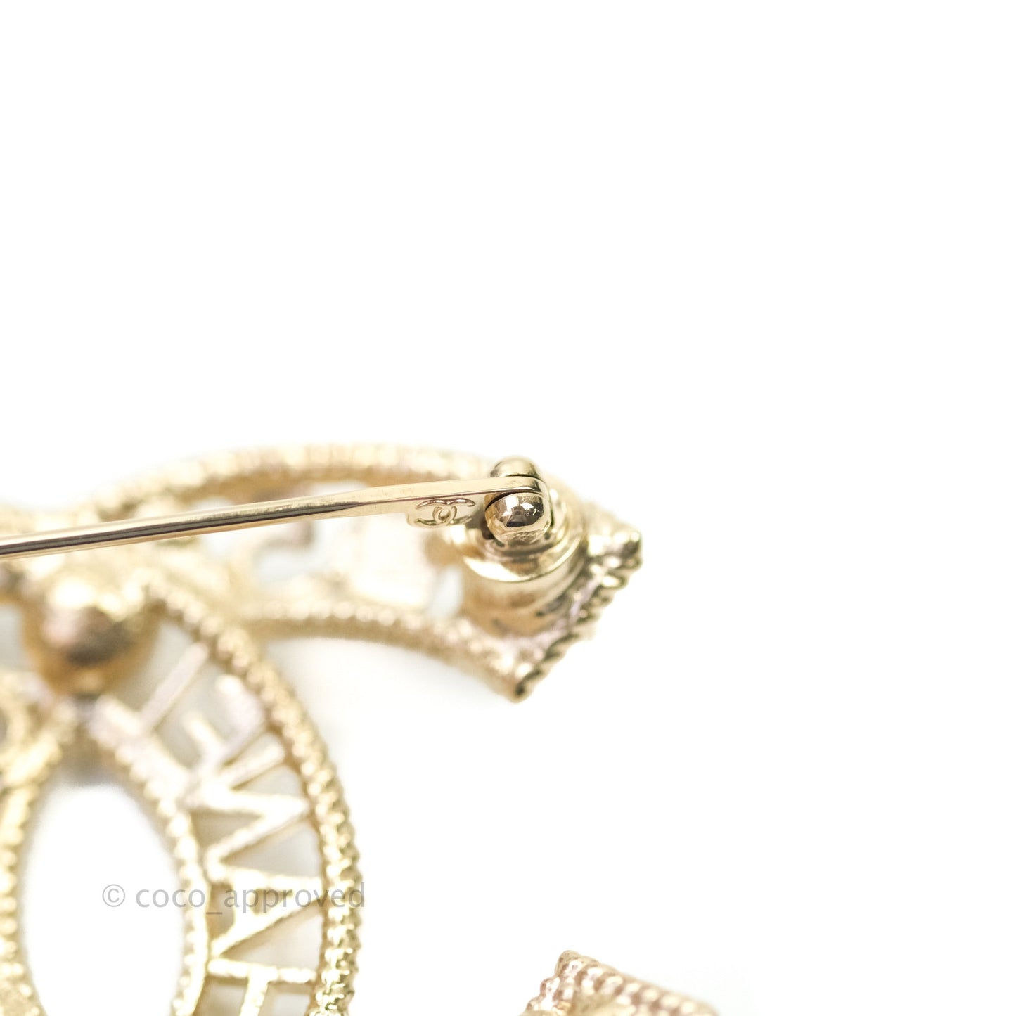 Chanel CC Cambon Pearl Crystal Brooch Gold Tone 21A