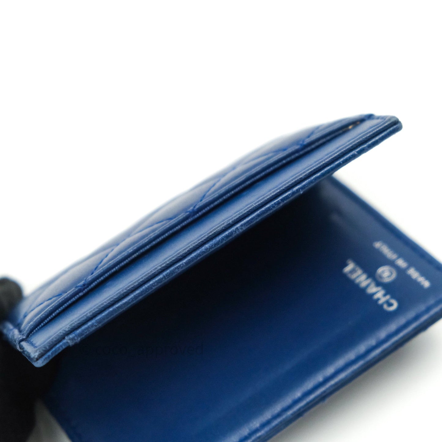 Chanel Blue Card Holder Lambskin Silver Hardware