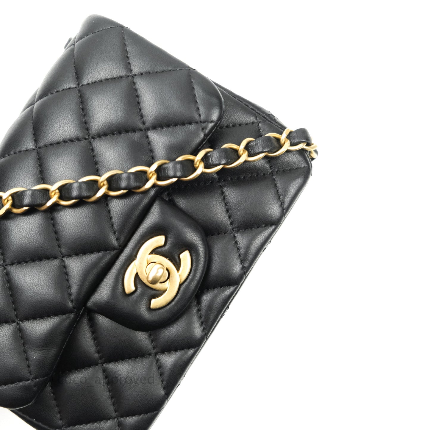 Chanel Mini Square Black Lambskin Aged Gold Hardware